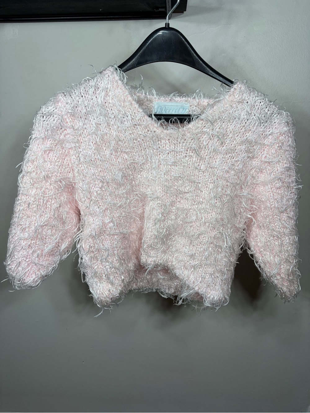 Sideffects Fuzzy Pink Eyelash Knit‎ Crop Sweater Top Coquette Y2K Aesthetic Soft